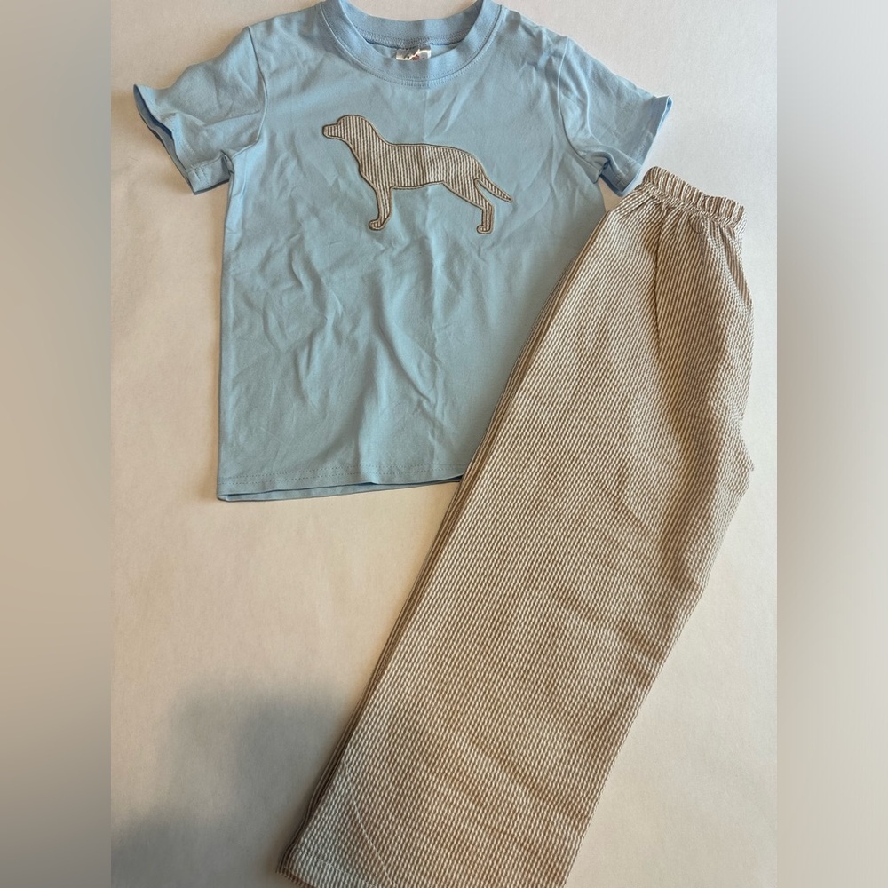 Kids Light Blue Short Sleeve Tee with Dog Graphic - Matching Set